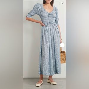 Doen Ischia shirred floral print organic cotton voile maxi dress